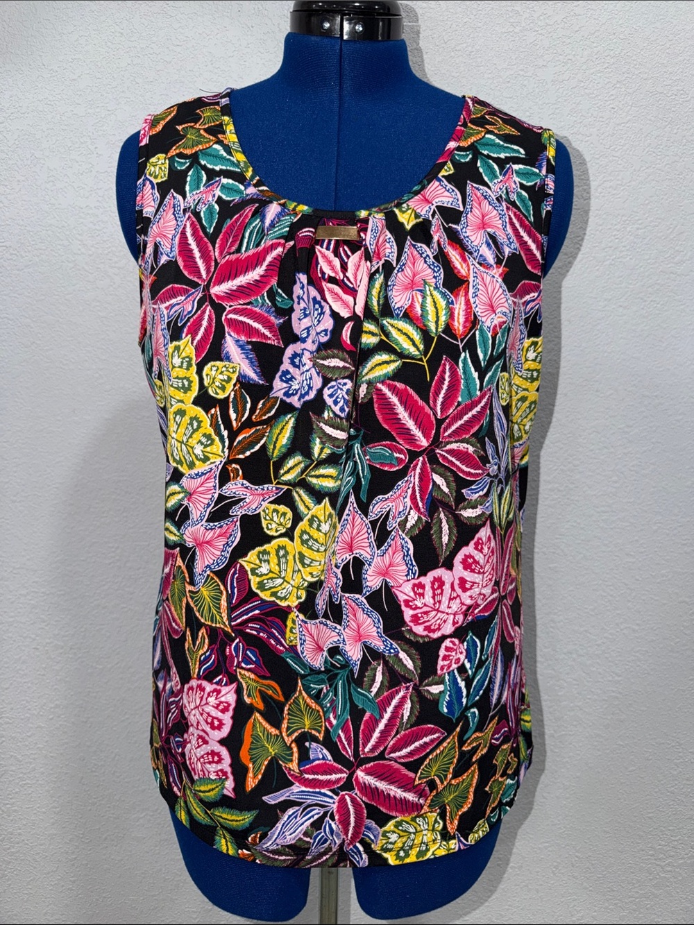 Floral Sleeveless Camisole in Black with Multicolor Print